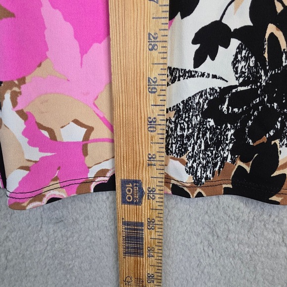 JM Collection Top Womens Plus Size 2X Pink Black Bell Sleeve V Neck Floral Fairy - Picture 8 of 14